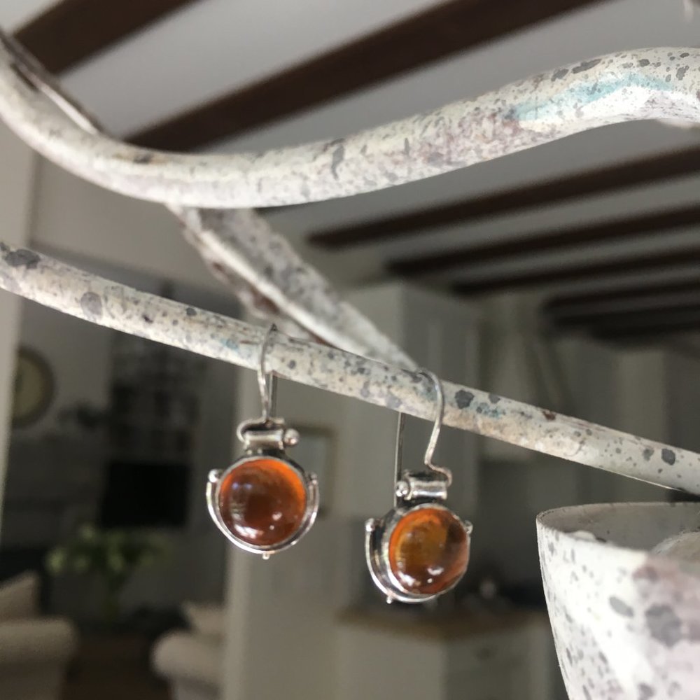 Amber and Silver hinged earrings.